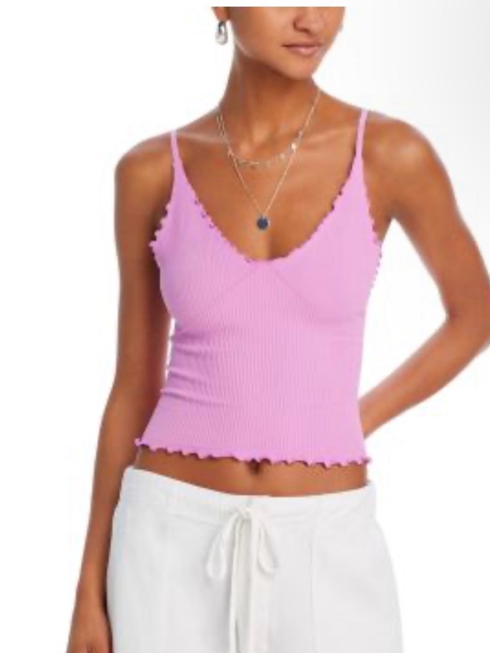 NWT Free People Intimately Ribbed Lettuce Trim Cami Tank Top Purple XS/S